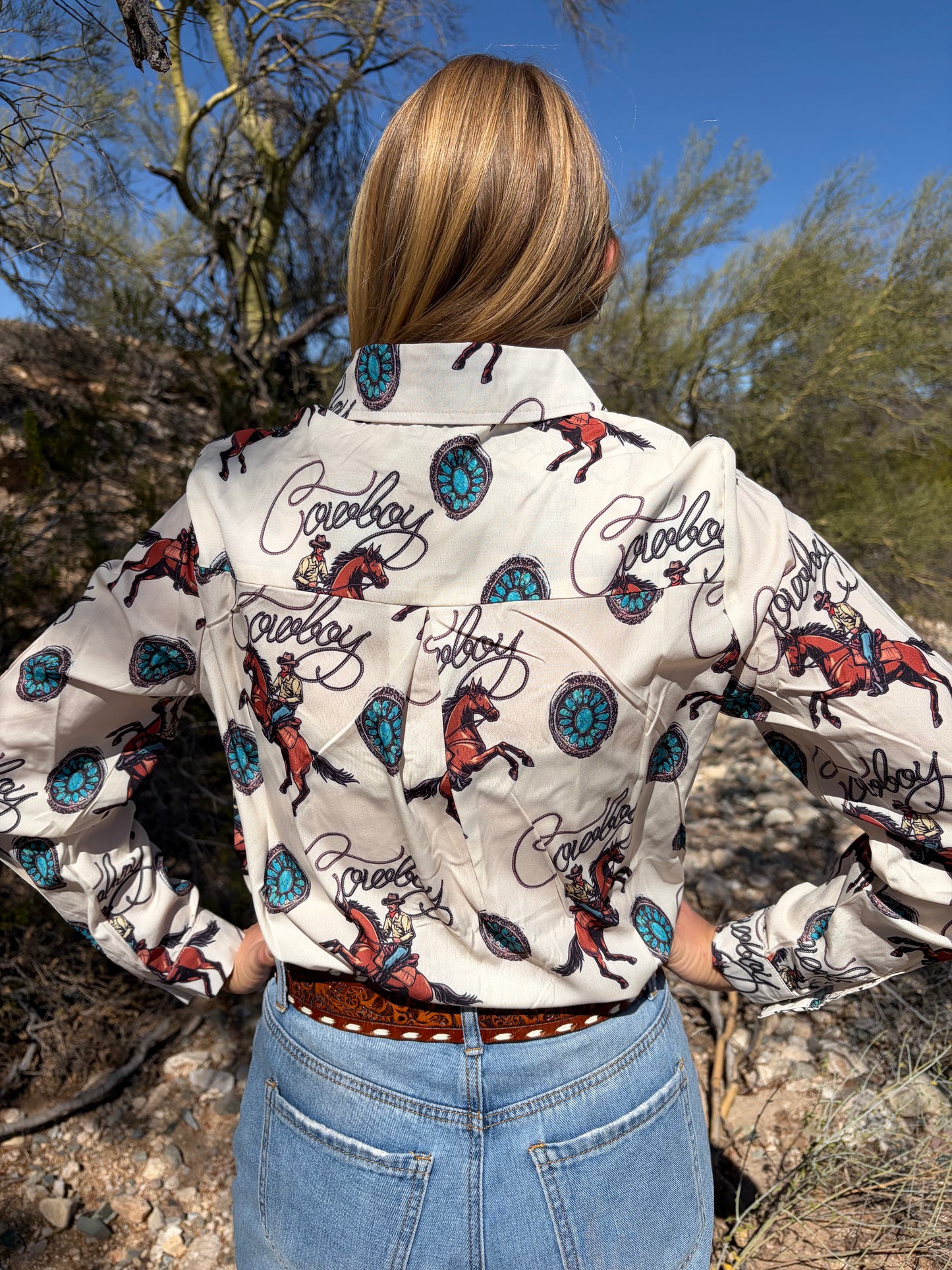 Turquoise and Cowboys Button Down