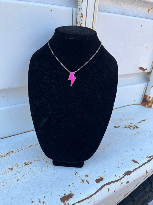 Bright Pink Lightning Bolt Necklace