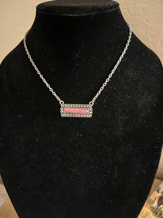 Mini Pink Turquoise Bar Necklace