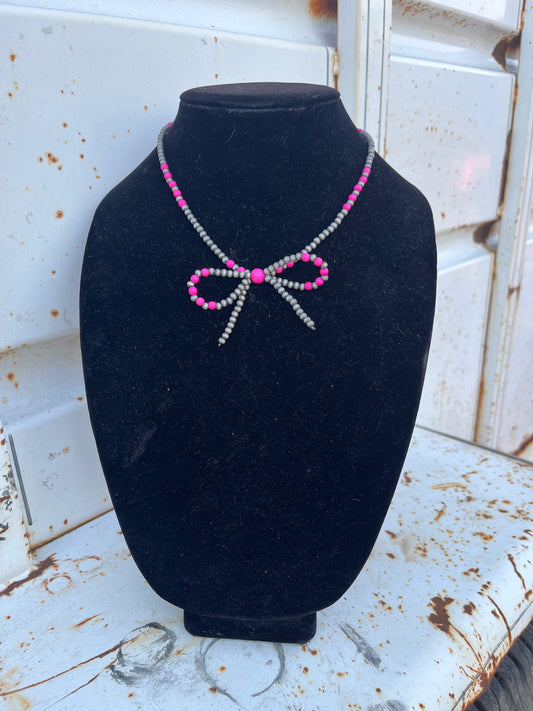 Pink Bow Necklace