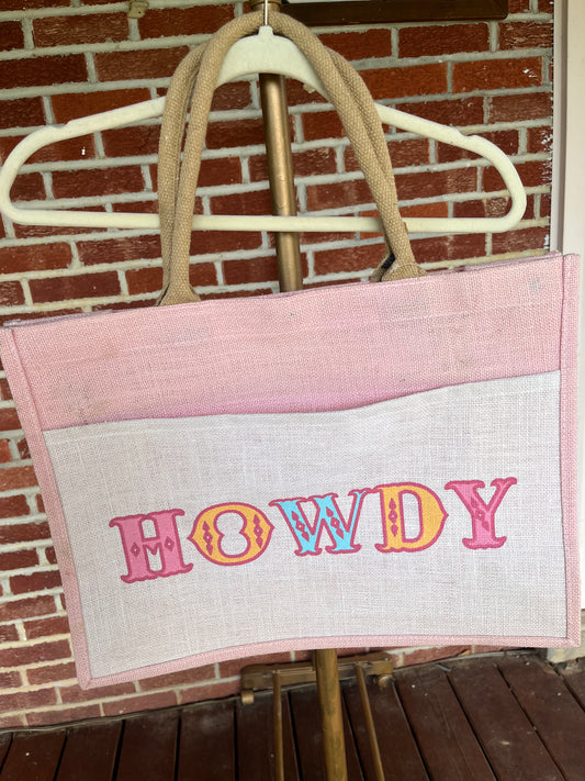 Burlap Howdy Tote