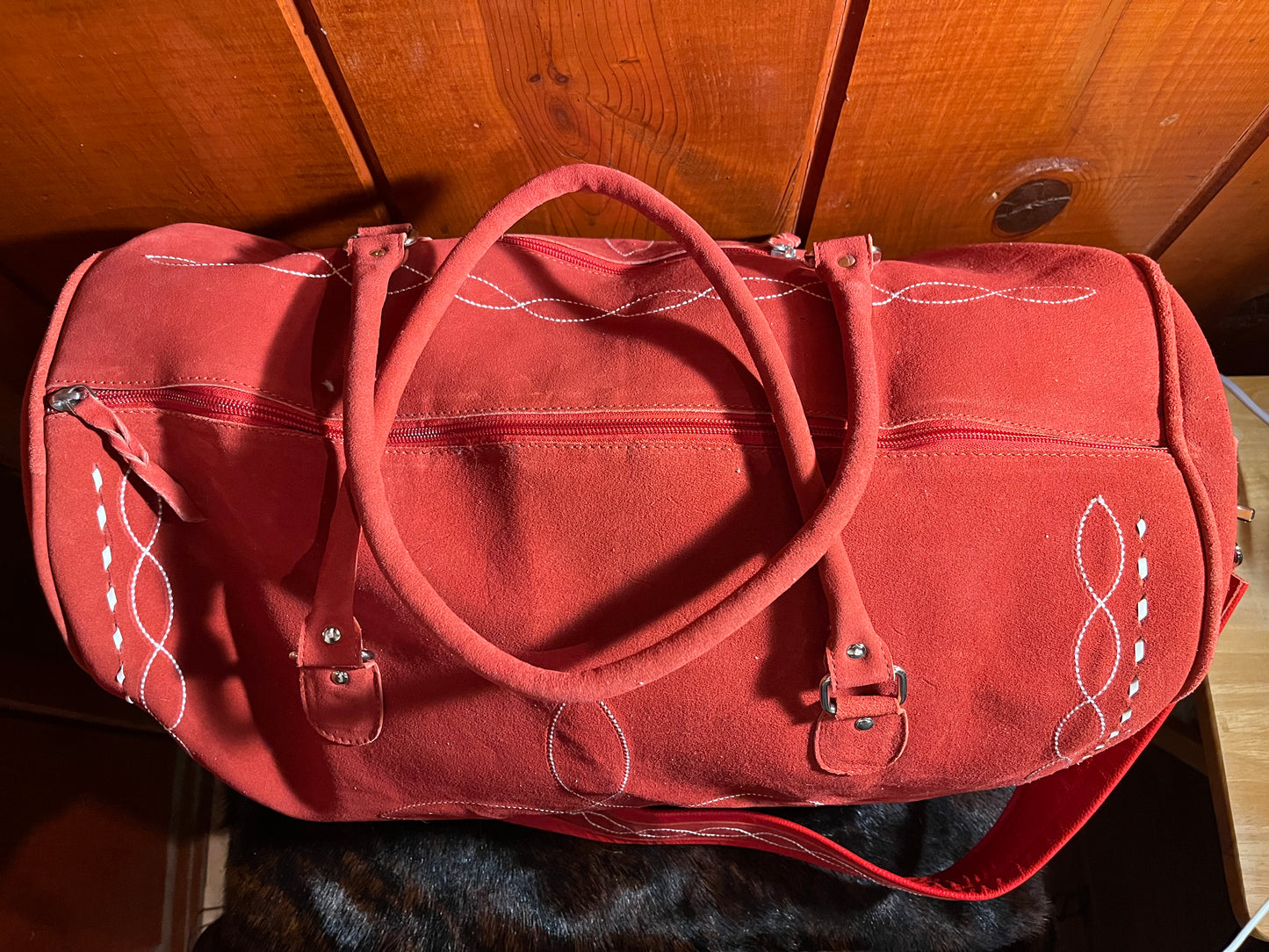 Red Boot Stitch Duffle Bag