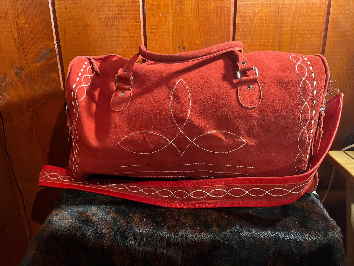 Red Boot Stitch Duffle Bag