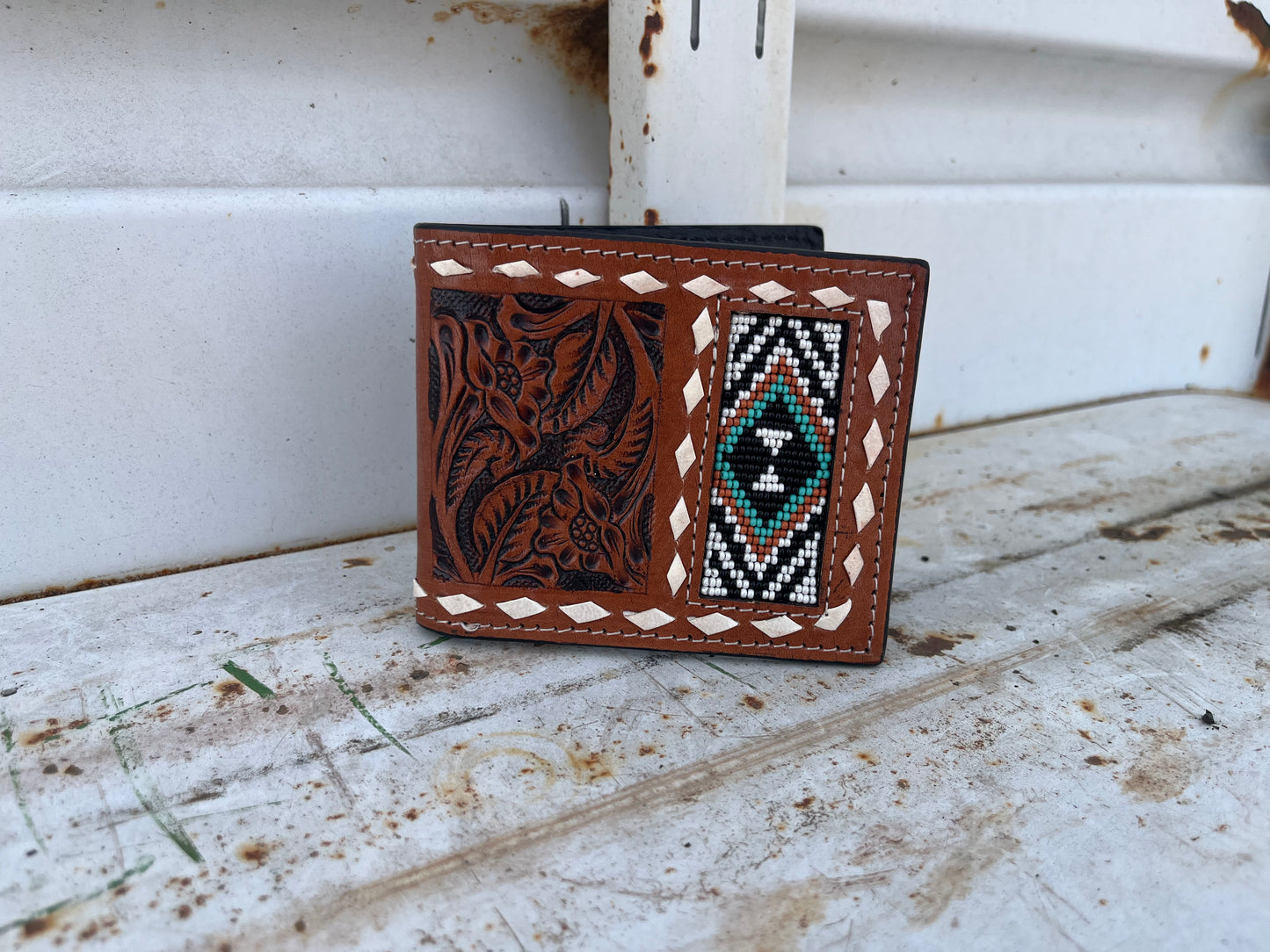 Beaded/Tooled Leather Wallet