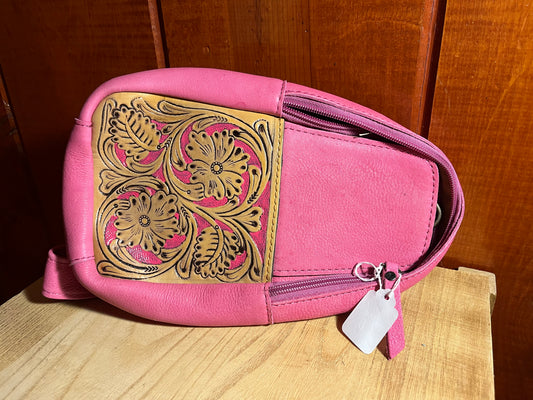 Pink Tooled Crossbody