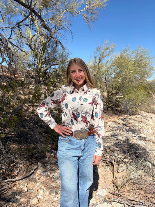 Turquoise and Cowboys Button Down